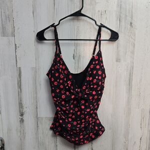 nicole miller red flower bathing suit